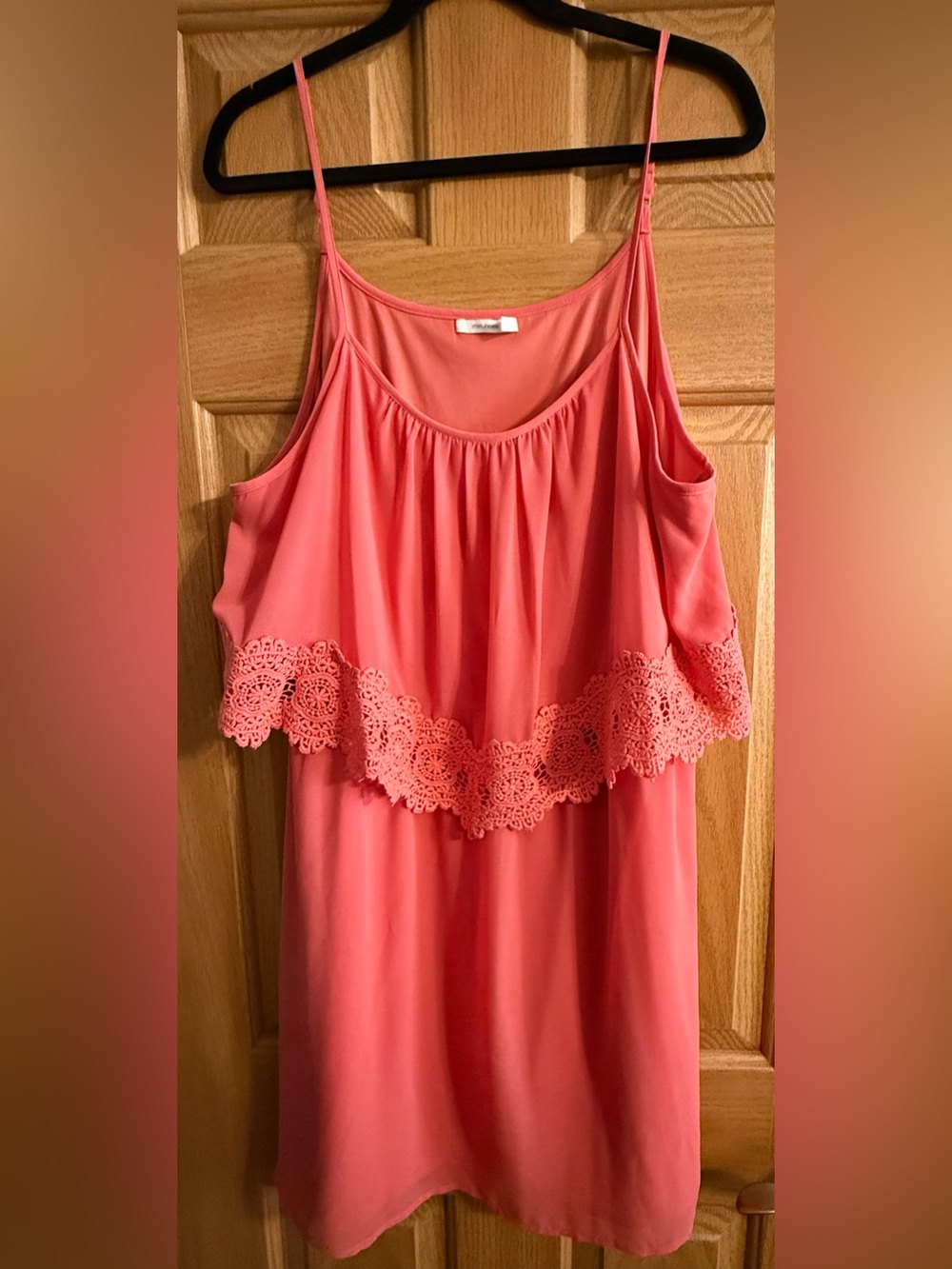 Maurices Coral Pink Crochet-Trim Spaghetti Strap Camisole Dress